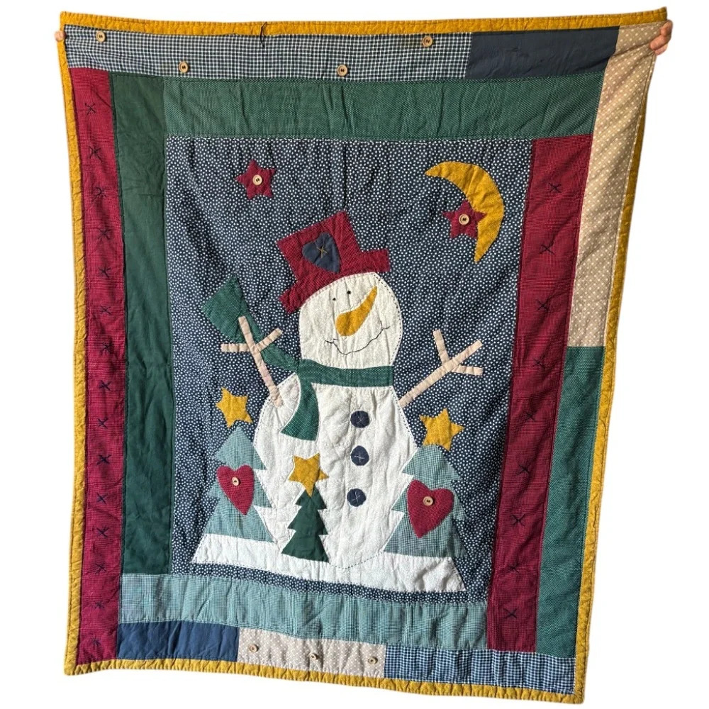 Handmade Snowman Quilt Blanket Throw Measures 58x47 Beautiful Holiday Christmas